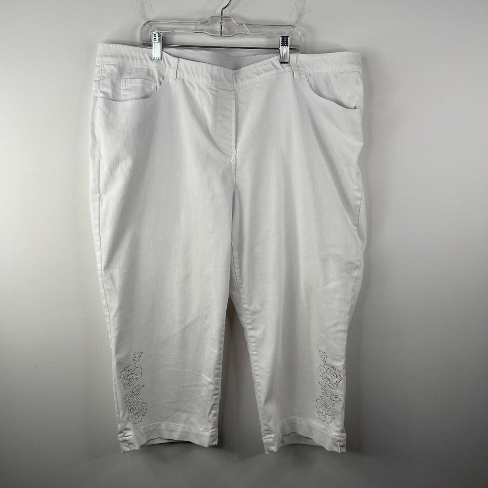 Alia Plus Women Bright White Stretch High Rise Cropped Denim Jeans Size 22